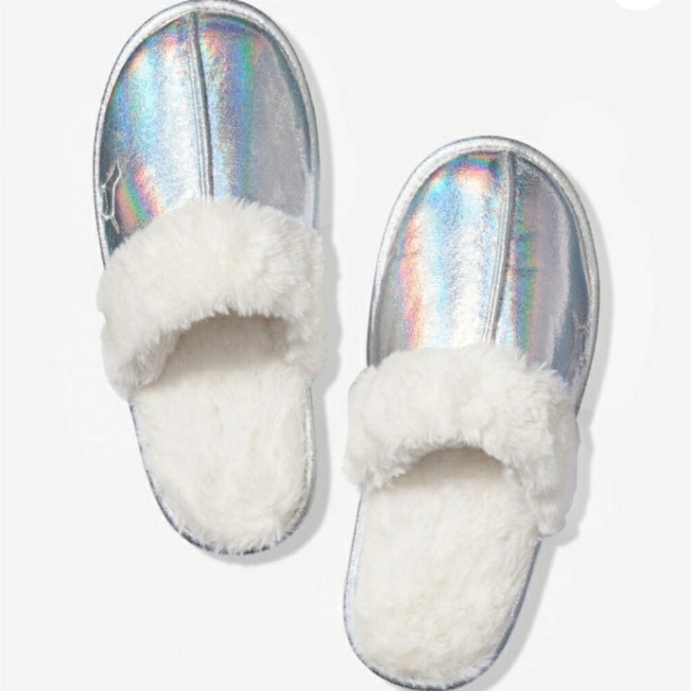 PINK FAUX FUR LINED METALLIC SLIPPER